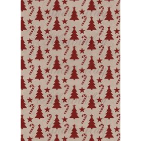 Bordó fenyőfák, cukorkabotok és csillagok kraft alapon