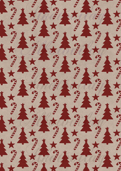 Bordó fenyőfák, cukorkabotok és csillagok kraft alapon
