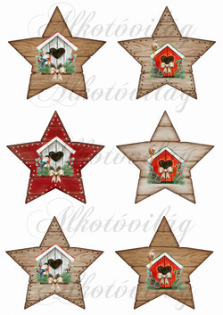 Csillagok fa lécekből kismadarakkal és házikókkal