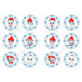   Cuki cicák karácsonyi sapiban, hópelyhes koszorúkban KICSIBEN