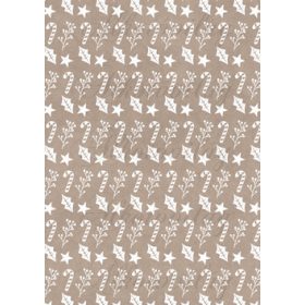 Fehér cukorkabotok, magyal levelek, csillagok kraft alapon