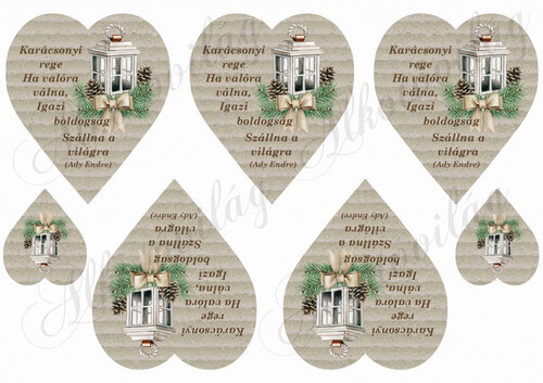 Hullámkarton szívek Karácsonyi rege idézettel, lámpással