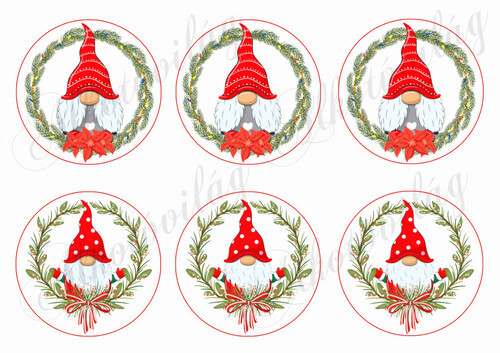 Karácsonyi manók fenyőkoszorúkban körökben NAGYBAN 1