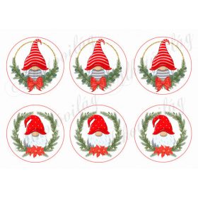 Karácsonyi manók fenyőkoszorúkban körökben NAGYBAN 2