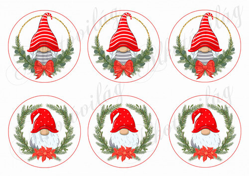 Karácsonyi manók fenyőkoszorúkban körökben NAGYBAN 2