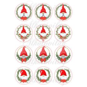 Karácsonyi manók fenyőkoszorúkban körökben