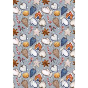   Mézeskalács házikók varrott kesztyűvel, szívekkel, cukorkabottal