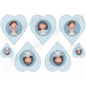 Angyalkák - kislány és kisfiú- kötött szívekben