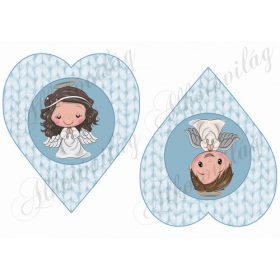Angyalkák - kislány és kisfiú- nagy kötött szívekben
