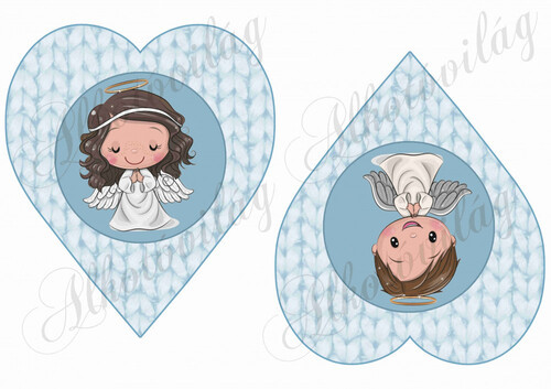 Angyalkák - kislány és kisfiú- nagy kötött szívekben