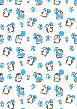 Cuki pingvinek nyalókákkal és ajándékdobozokkal kékes színekkel