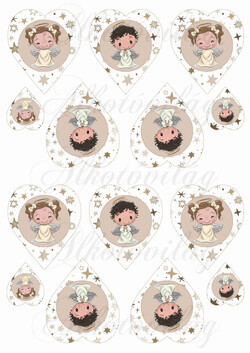 Kisfiú és kislány angyalkák csillagos szívekben KICSIBEN