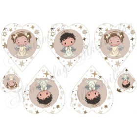 Kisfiú és kislány angyalkák csillagos szívekben