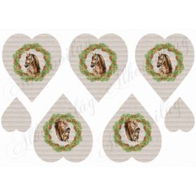   Kézzel festett ló karácsonyi koszorúban hullámpapír struktúrájú szíveken