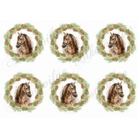 Kézzel festett ló karácsonyi tobozos koszorúban