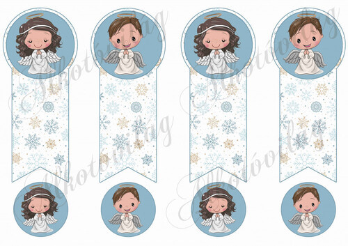 Könyvjelzők barna hajú kislány és kisfiú angyalkákkal