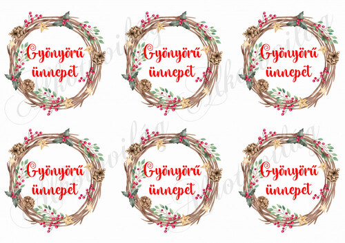 Vesszőkoszorúk tobozokkal, magyallal, csillagokkal GYÖNYÖRŰ ÜNNEPET felirattal