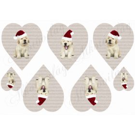   Cuki labrador kölykök mikulássapkában hullámkarton struktúrájú szíveken