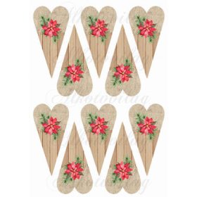   Hosszúkás szívek fából és textilből mikulásvirágokkal KICSIBEN