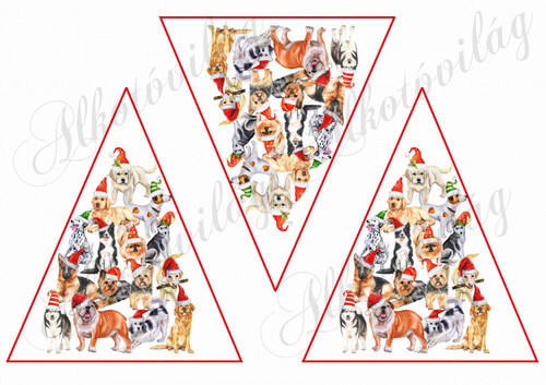 Kutyusok mikulássapkában karácsonyfadíszhez NAGYBAN