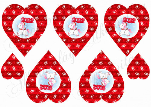 Unikornisos szívek 2022-es évszámmal PIROS szívekben