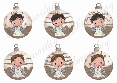 Vintage karácsonyi gömbök cuki kisfiú angyalkákkal
