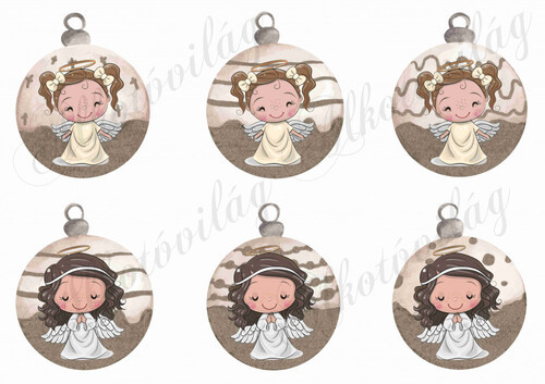 Vintage karácsonyi gömbök cuki kislány angyalkákkal
