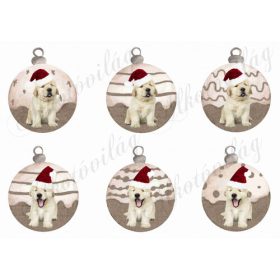   Vintage karácsonyi gömbök cuki labrador kölykökkel mikulás sapiban