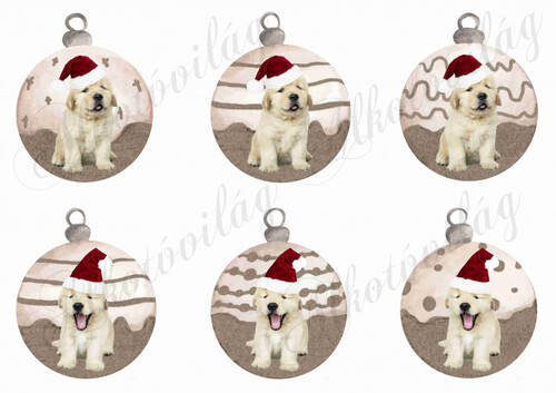 Vintage karácsonyi gömbök cuki labrador kölykökkel mikulás sapiban