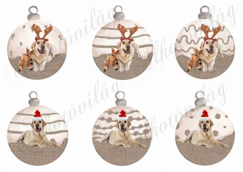 Vintage karácsonyi gömbök labrador kutyusokkal mikulás sapiban