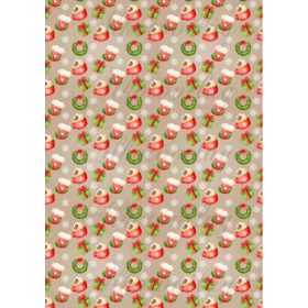   Vintage karácsonyi papírok csomagokkal, koszorúkkal, bögrékkel, hópelyhekkel