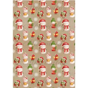   Vintage karácsonyi papírok hóemberekkel, baglyokkal, csibével