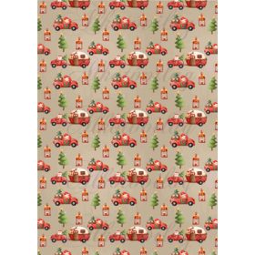   Vintage karácsonyi papírok lámpásokkal, autókkal, fenyőfákkal NAGYOBBAN