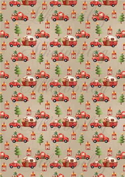 Vintage karácsonyi papírok lámpásokkal, autókkal, fenyőfákkal NAGYOBBAN