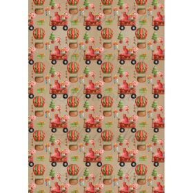   Vintage karácsonyi papírok léghajókkal, csomagokkal, fenyőfákkal