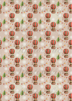 Vintage karácsonyi papírok léghajókkal, fenyőfákkal, hópelyhekkel