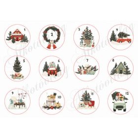   Kézzel festett adventi számok körökben vintage mintákkal - 5,5 cm 1.rész