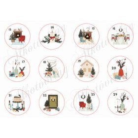   Kézzel festett adventi számok körökben vintage mintákkal - 5,5 cm 2.rész