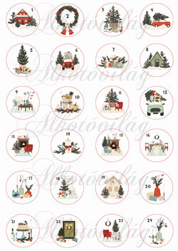 Kézzel festett adventi számok körökben vintage mintákkal