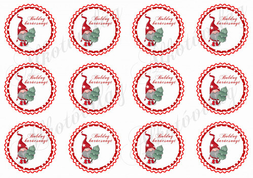 Manók piros pöttyös kör alapon felirattal