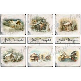 Vintage karácsonyi képeslapok házikókkal