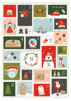 Adventi naptár különböző méretű számos kártyákkal