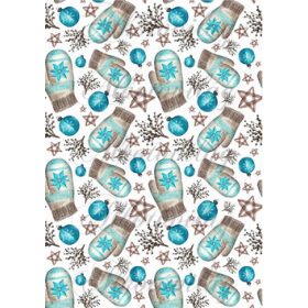   Karácsonyi mintás készlet kék-barna színekben - kesztyű, csillag, karácsonyfadísz