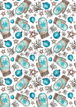 Karácsonyi mintás készlet kék-barna színekben - kesztyű, csillag, karácsonyfadísz