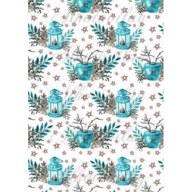   Karácsonyi mintás készlet kék-barna színekben - mécses, csillag, bogyós ágak