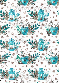 Karácsonyi mintás készlet kék-barna színekben - mécses, csillag, bogyós ágak