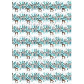   Karácsonyi mintás készlet kék-barna színekben - szarvasok házikókkal - KICSIBEN