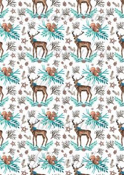 Karácsonyi mintás készlet kék-barna színekben - szarvasok és mókusok