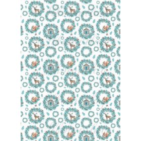   Karácsonyi mintás készlet kék-barna színekben - szarvasok, mókusok és házikók koszorúkban