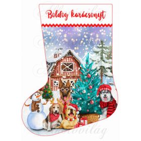   Karácsonyi zokni, csizma, mikuláscsizma cuki mikulássapkás kutyusokkal